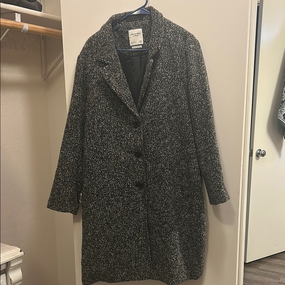 Abercrombie & Fitch Gray Pea Coat with Textured Fabric and Lapel Collar